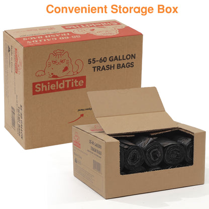 55 Gallon Extra Thick Heavy-Duty Black Trash Bags with Tie Straps, Industrial & Commercial, 52 Count