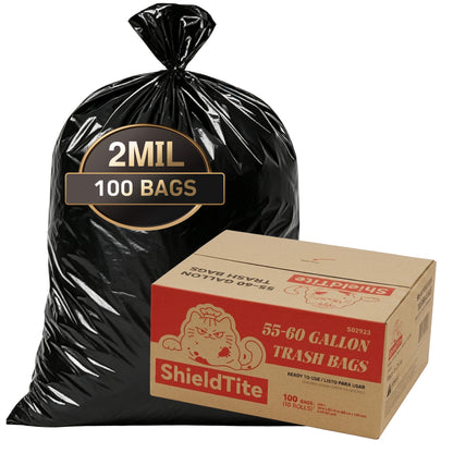 55 Gallon Extra Thick Heavy-Duty Black Trash Bags with Tie Straps, Industrial & Commercial, 100 Count